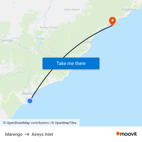 Marengo to Aireys Inlet map
