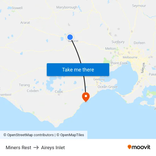 Miners Rest to Aireys Inlet map