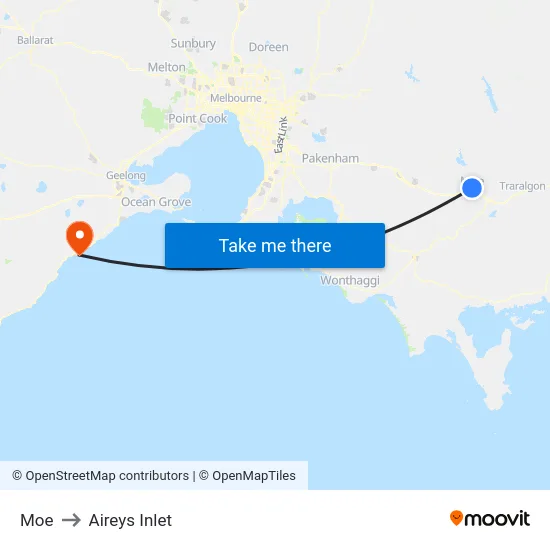 Moe to Aireys Inlet map