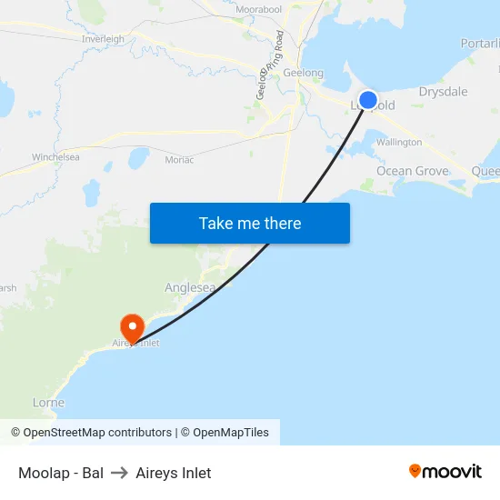 Moolap - Bal to Aireys Inlet map