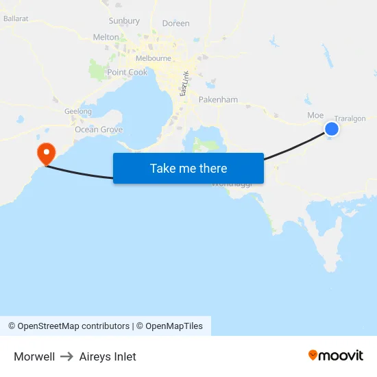 Morwell to Aireys Inlet map
