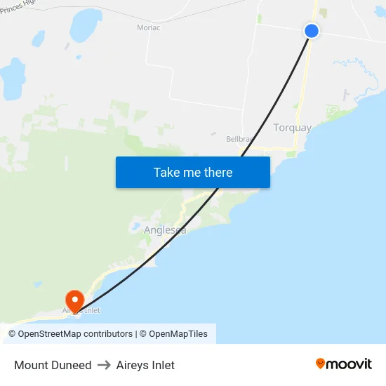 Mount Duneed to Aireys Inlet map