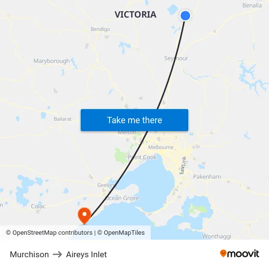 Murchison to Aireys Inlet map