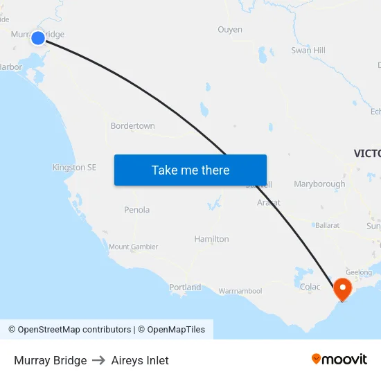 Murray Bridge to Aireys Inlet map