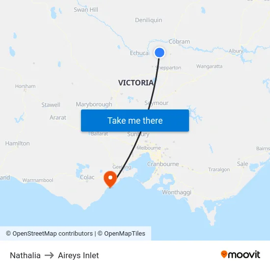 Nathalia to Aireys Inlet map