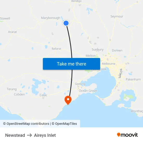 Newstead to Aireys Inlet map