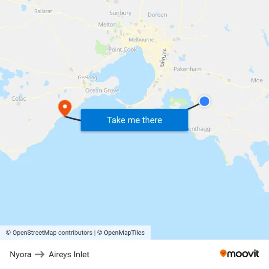 Nyora to Aireys Inlet map