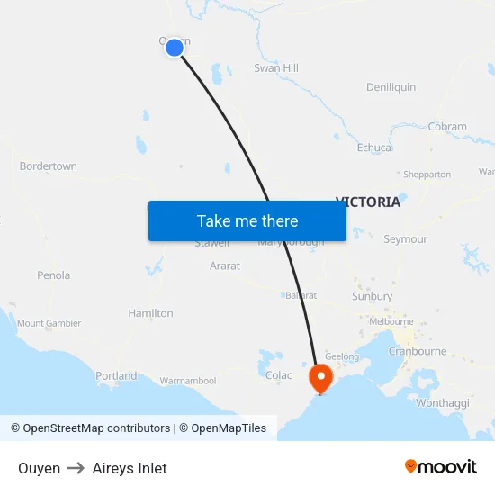 Ouyen to Aireys Inlet map