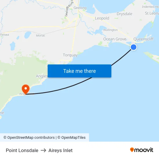 Point Lonsdale to Aireys Inlet map