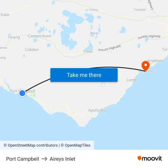 Port Campbell to Aireys Inlet map
