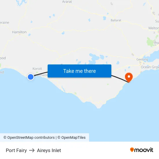 Port Fairy to Aireys Inlet map