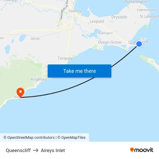 Queenscliff to Aireys Inlet map