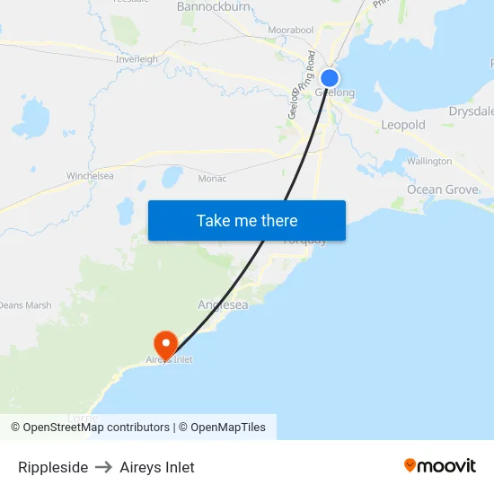 Rippleside to Aireys Inlet map