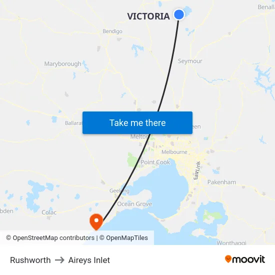 Rushworth to Aireys Inlet map