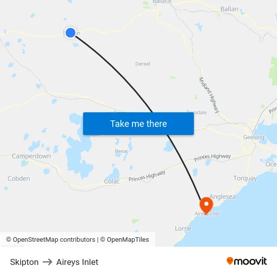 Skipton to Aireys Inlet map