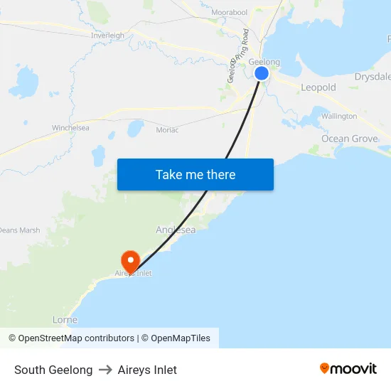 South Geelong to Aireys Inlet map