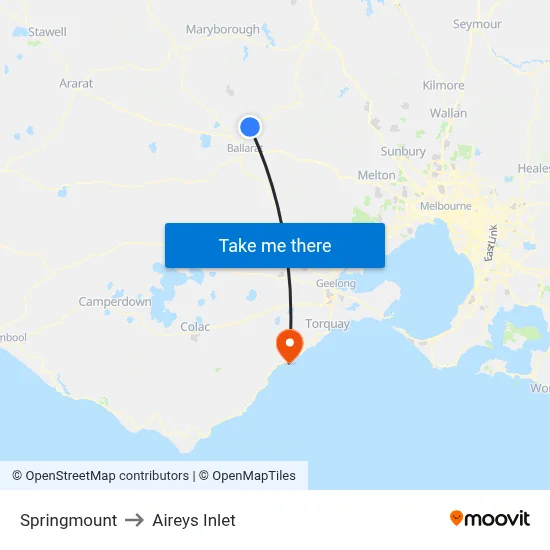 Springmount to Aireys Inlet map