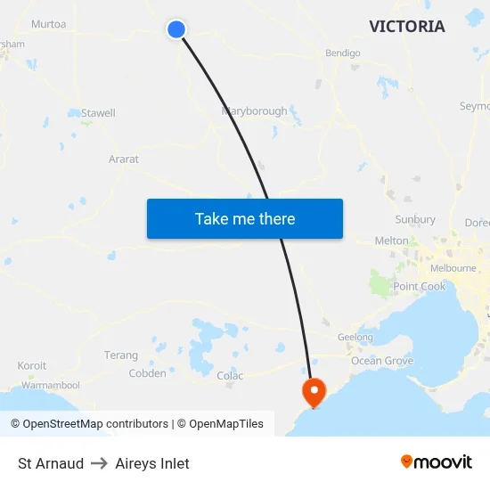 St Arnaud to Aireys Inlet map