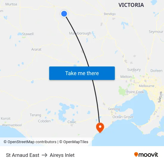 St Arnaud East to Aireys Inlet map