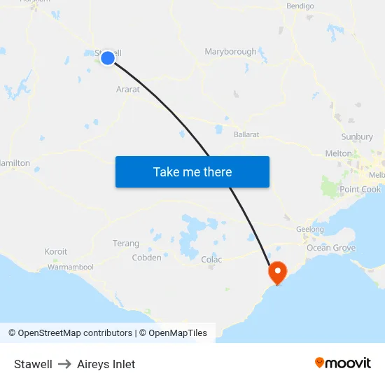 Stawell to Aireys Inlet map