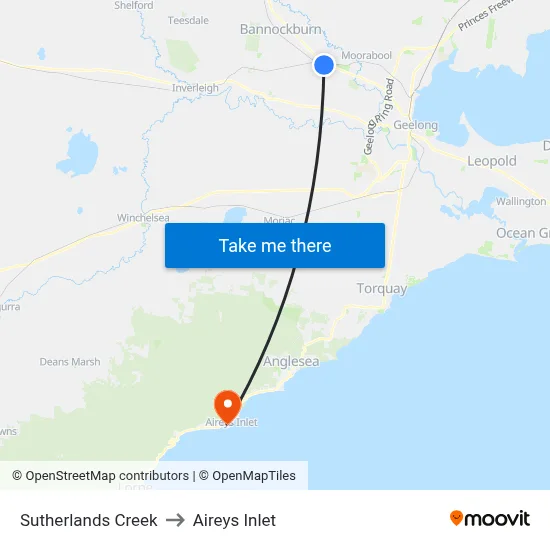 Sutherlands Creek to Aireys Inlet map
