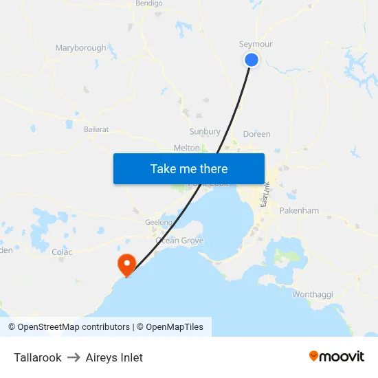 Tallarook to Aireys Inlet map