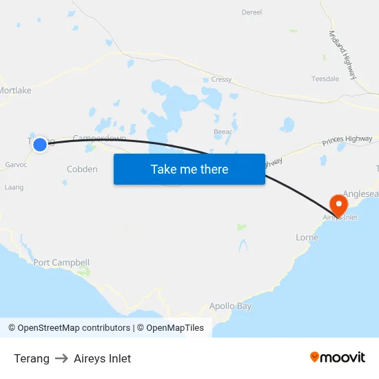Terang to Aireys Inlet map