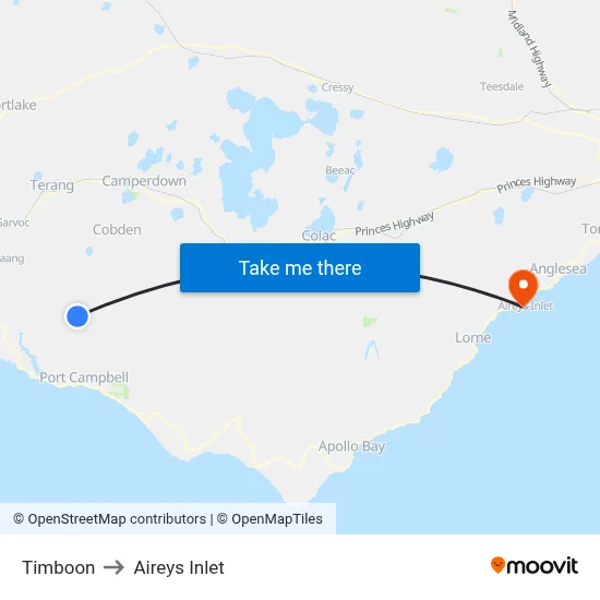 Timboon to Aireys Inlet map
