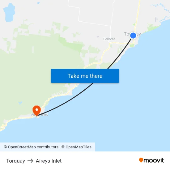 Torquay to Aireys Inlet map