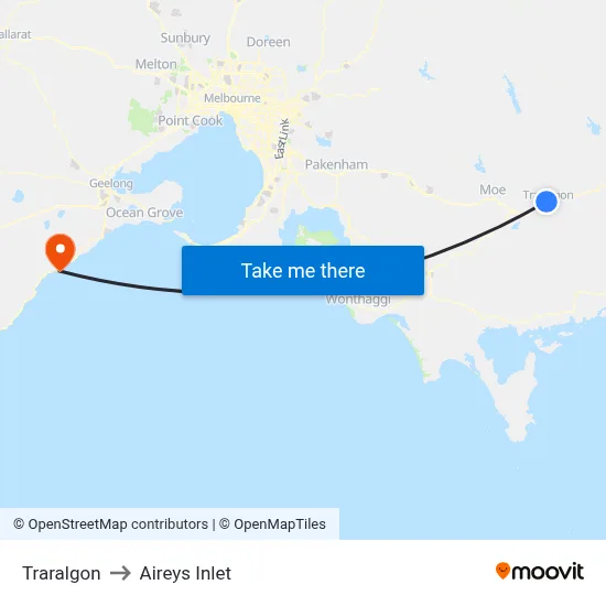 Traralgon to Aireys Inlet map
