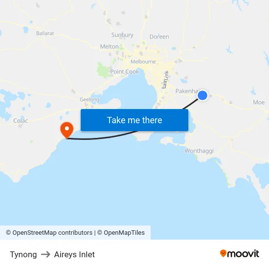 Tynong to Aireys Inlet map