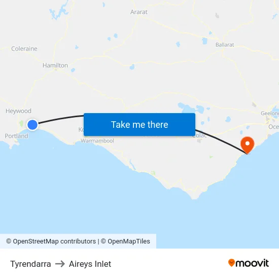 Tyrendarra to Aireys Inlet map