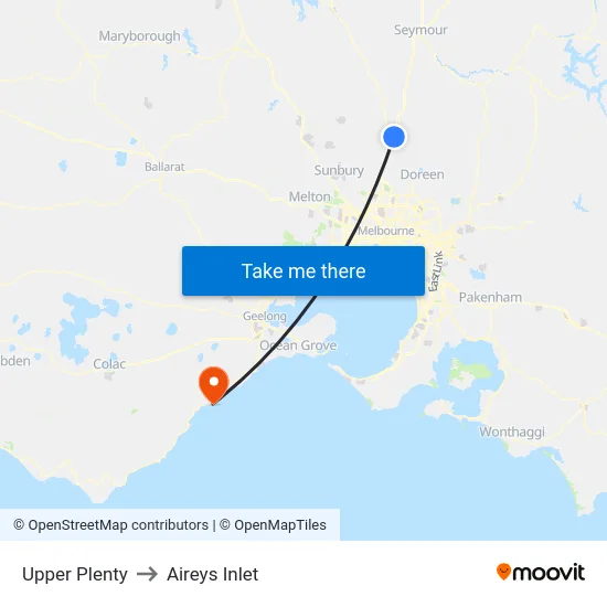 Upper Plenty to Aireys Inlet map