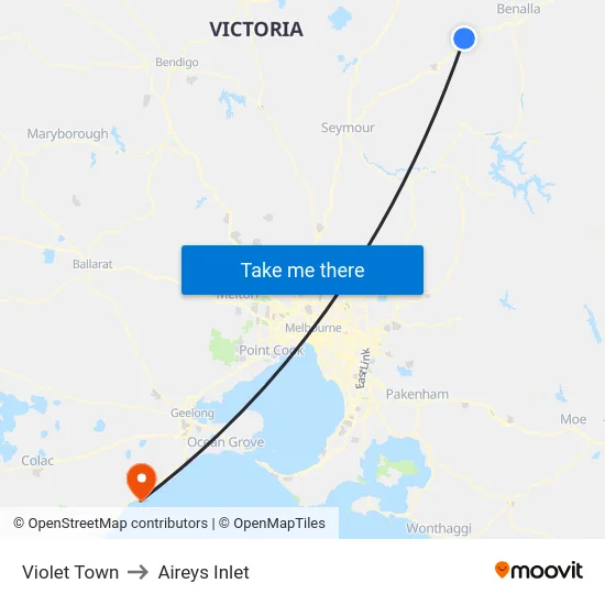 Violet Town to Aireys Inlet map