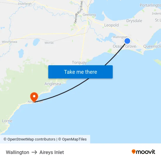 Wallington to Aireys Inlet map