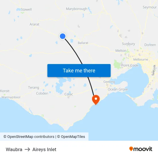 Waubra to Aireys Inlet map