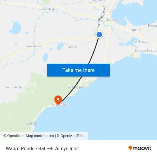 Waurn Ponds - Bal to Aireys Inlet map