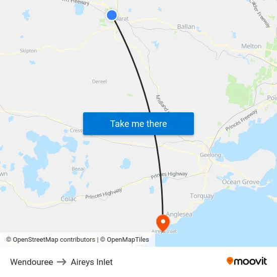 Wendouree to Aireys Inlet map
