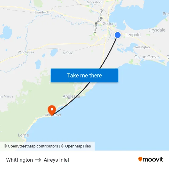 Whittington to Aireys Inlet map