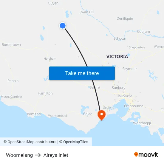 Woomelang to Aireys Inlet map