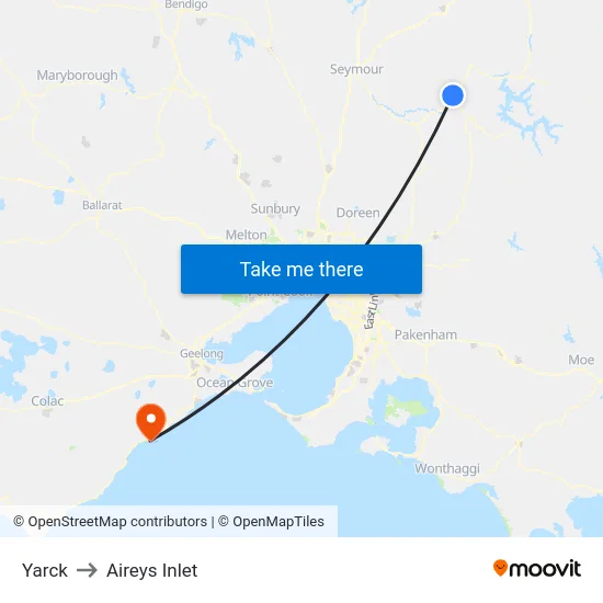 Yarck to Aireys Inlet map