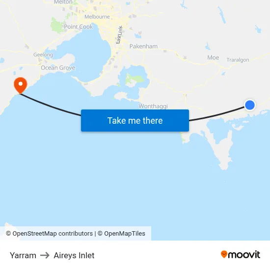 Yarram to Aireys Inlet map