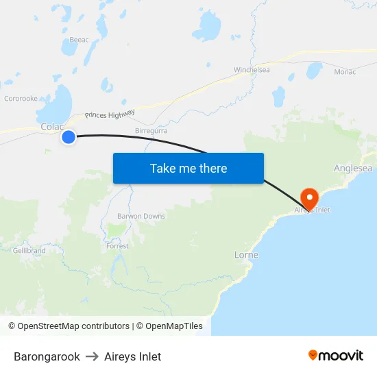 Barongarook to Aireys Inlet map