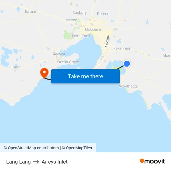 Lang Lang to Aireys Inlet map