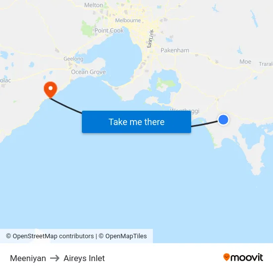 Meeniyan to Aireys Inlet map