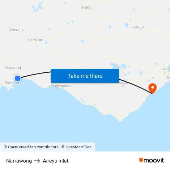 Narrawong to Aireys Inlet map