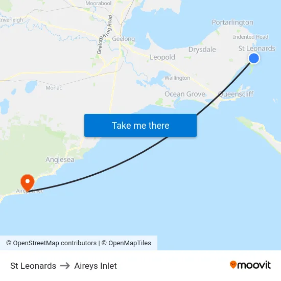 St Leonards to Aireys Inlet map