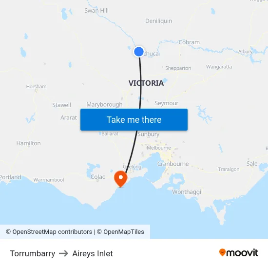 Torrumbarry to Aireys Inlet map