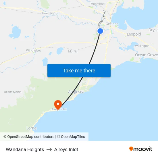 Wandana Heights to Aireys Inlet map