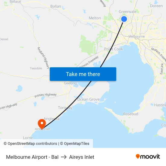 Melbourne Airport - Bal to Aireys Inlet map